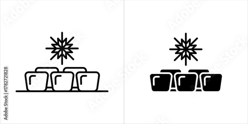 Two icons representing ice cubes with a snowflake symbol above