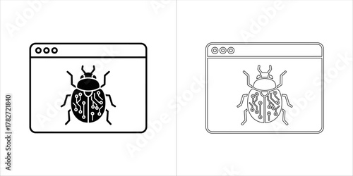 Computer bug icon with circuit board pattern inside, representing software error or virus