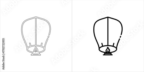 Outline and filled icon of a sky lantern with a flame at the bottom