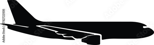 Illustrator commercial airplane side view clean black Silhouette vector