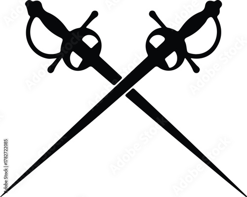 Illustrator Crossed fencing swords antique rapier duel Silhouette vector