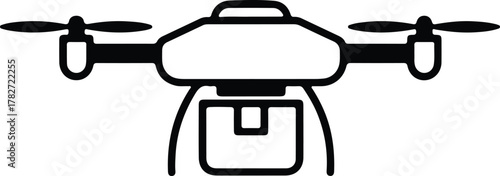 Illustrator drone delivering package black and white simple Silhouette vector