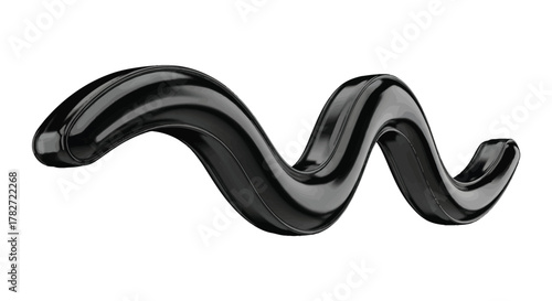 A sleek black wavy form presented on a stark white background