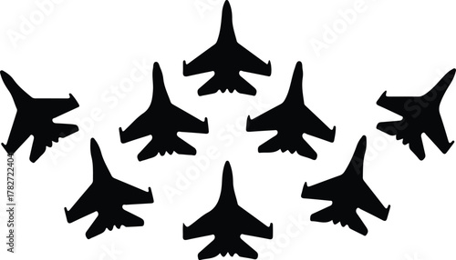 Illustrator Formation of military fighter jets flying in formation Silhouette vector