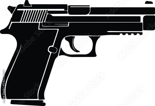 Illustrator Modern handgun pistol black and white icon vector Silhouette vector
