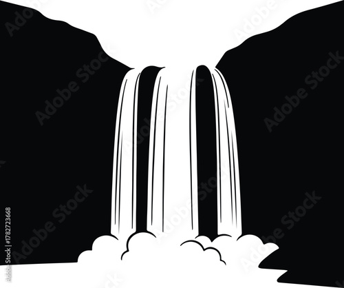 Illustrator Waterfall cascading down rocks cliffside nature Silhouette vector