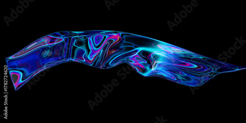 Abstract background design, wavy iridescent shape, 3d render