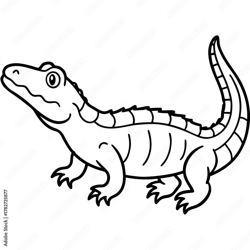Fototapeta premium Clean Dwarf Crocodile Line Art Animal Vector Isolated on White