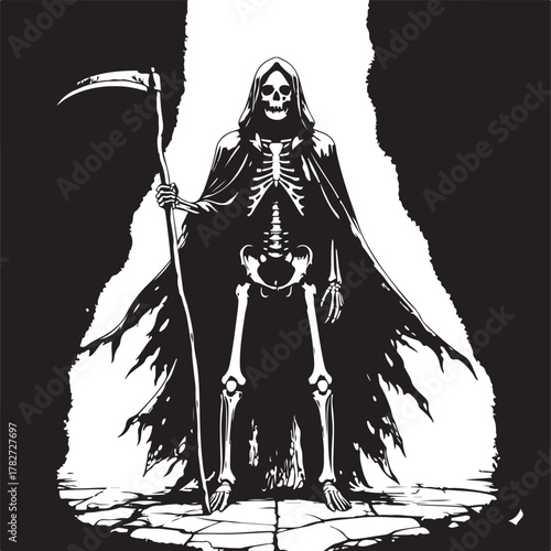 Girl in a black dress holding a sword fashion illustration