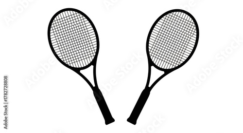 Two black and white tennis rackets facing each other in a graphic
