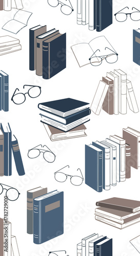 Vintage Books and Glasses Pattern.