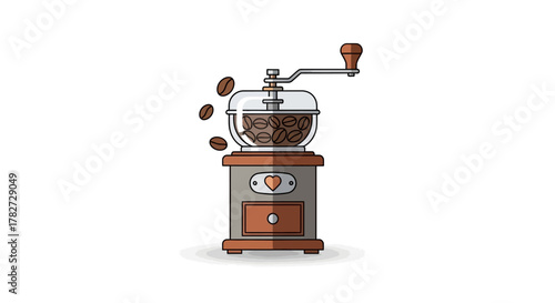 Vintage Coffee Grinder with Beans.