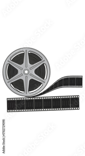 Vintage Film Reel with Strip of Movie Film.