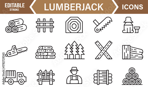 Logging and Wood Industry Icons – Thin Line Vector Set for Nature and Manufacturing Design