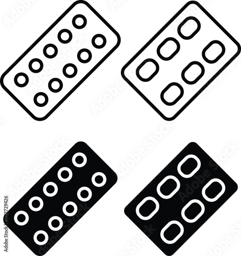 Blister Pack of Pills and Capsules Icon. Medication Packaging, Dosage, and Pharmaceutical Product or Vector Silhouette and Pictogram..eps