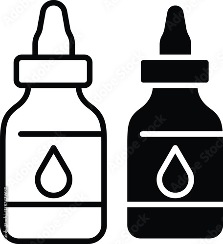 Eye Dropper Bottle Icon. Liquid Medicine, Essential Oils, and Droplet Delivery System or Vector Silhouette and Pictogram..eps