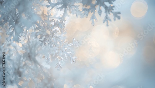 Delicate Snowflakes Create a Serene Winter Scene With Soft Light in the Backg...
