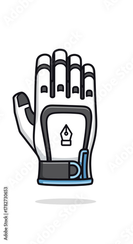 White glove with pen nib logo.