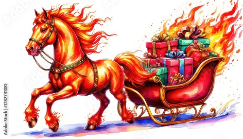 New Year's horse with a sleigh