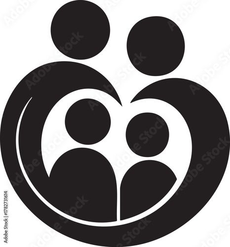 Black family icon with two adults and two children