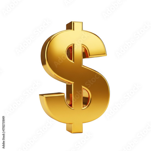 Shiny golden dollar sign symbol isolated on transparent background