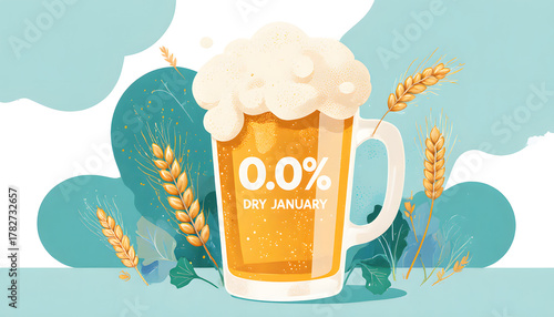 Clear beer mug with foam and wheat illustrating Dry January Challenge  