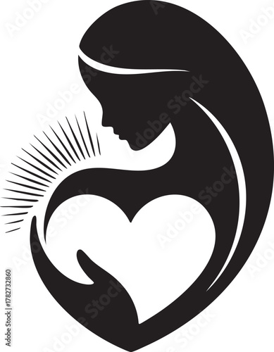 Mother holding a heart with radiating light love family