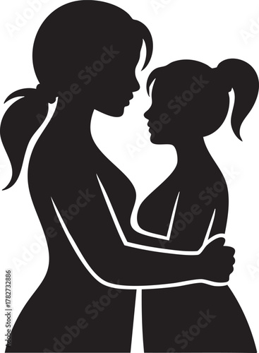 Mother and child embracing silhouette daughter family