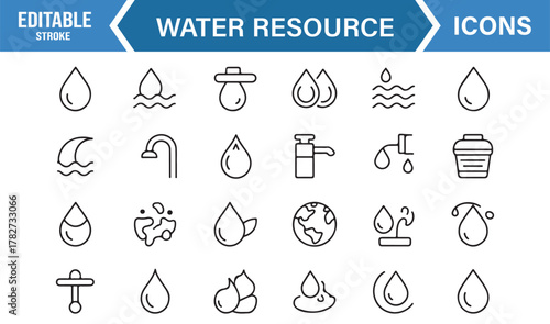 Outline Water Resource and Conservation Icons Pack – Editable Stroke Vector Design