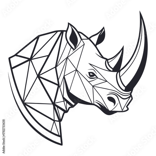 Geometric rhino head illustration in black lines