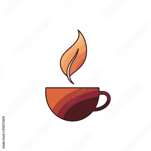 A steaming cup of coffee with a leaf shaped as rising steam