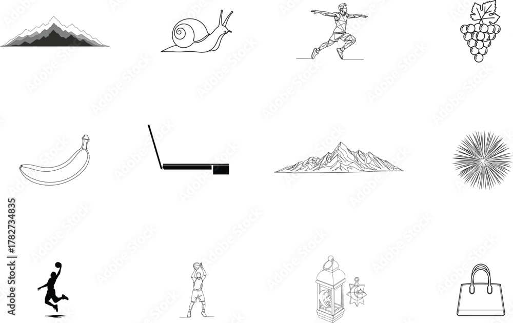 Obraz premium Stylized mountains and various objects peaks landscape