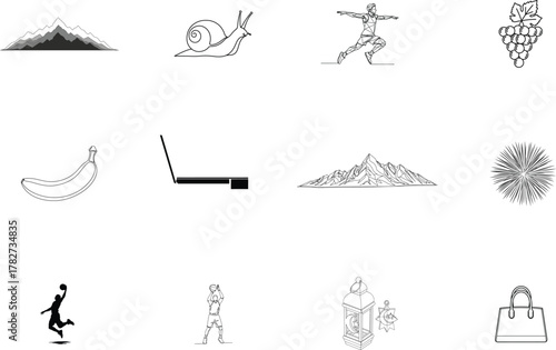 Stylized mountains and various objects peaks landscape