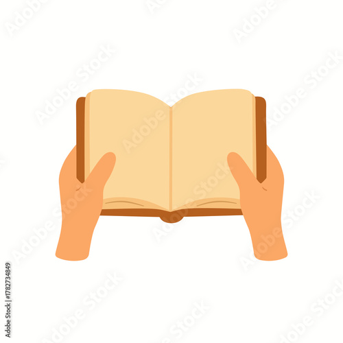 Open Book Held in Hands Reading Illustration