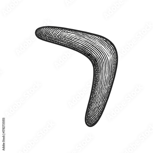 Boomerang engraving illustration, drawn in an engraved, woodcut style with fine details sketch engraving vector illustration. Scratchboard imitation. Black and white image. flat vector