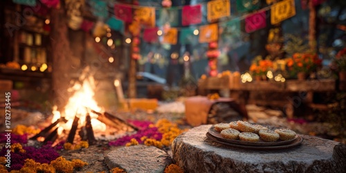 Colorful Celebration With Sweets and a Warm Fire During a Traditional Festiva...