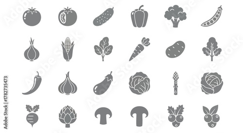 Collection of fresh vegetables icons set of healthy food symbols vector illustration of vegetarian nutrition