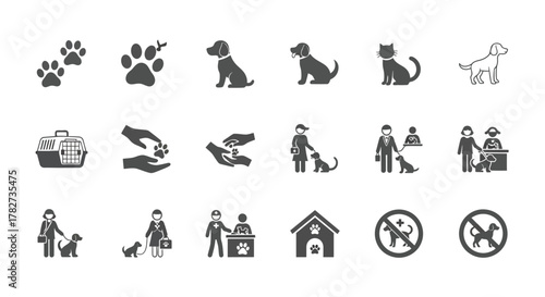 Collection of pet shop icons set of animal care symbols vector illustration of veterinary service