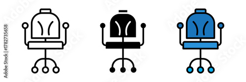A modern flat-style boss executive chair icon in colored, filled, and stroke design. Represents leadership, management, and executive workspace furniture.