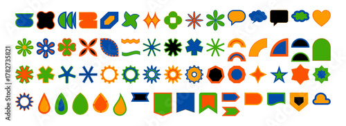 Photos Bold, geometric shapes and cheerful symbols create a dynamic pattern, radiating positivity and energy, ideal for branding, digital art, or uplifting presentations