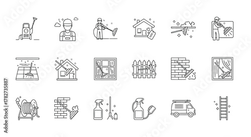 Set of cleaning service icons collection of vector line icons vector illustration of cleaning service