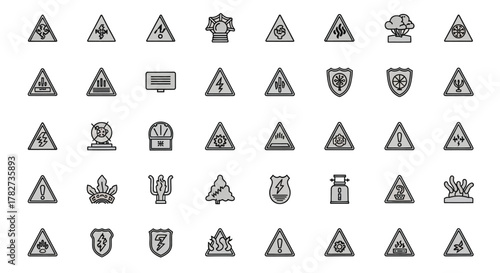 Set of warning sign icons collection of vector line icons vector illustration of hazard, caution, danger