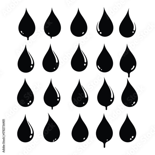 Collection of black water drops