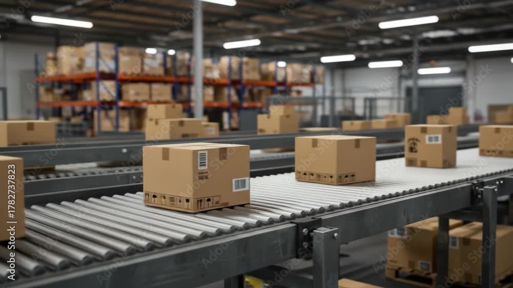 package boxes are being sorted in the warehouse