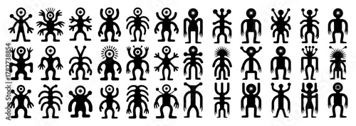 Collection of quirky alien characters, each with unique features and expressions, creating a whimsical and imaginative design