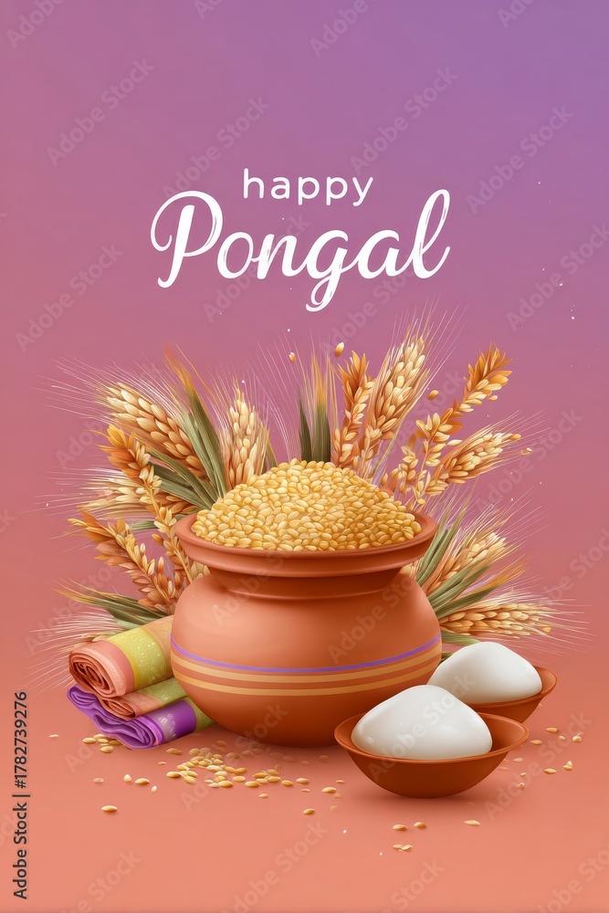 Obraz premium Celebrate Pongal With Traditional Decorations and Festive Treats in Vibrant Colors