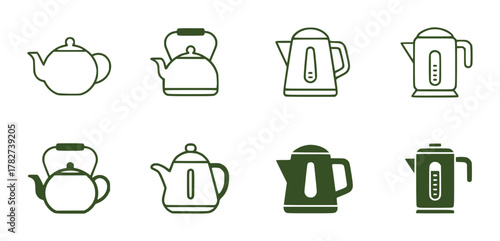 Collection of Kettle Icons Traditional and Electric Designs