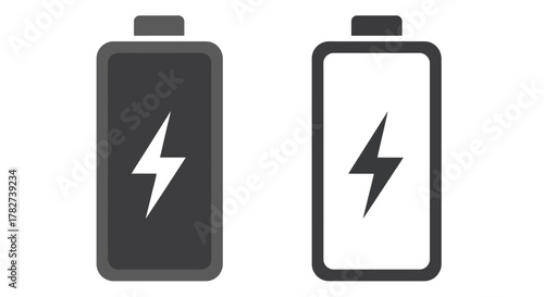 Two battery indicators displaying different charge levels with lightning bolts