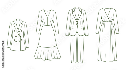 Fashion Illustration Collection of Women's Business and Formal Attire Outfits