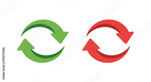 Two circular arrows one green and one red demonstrate recycling concepts